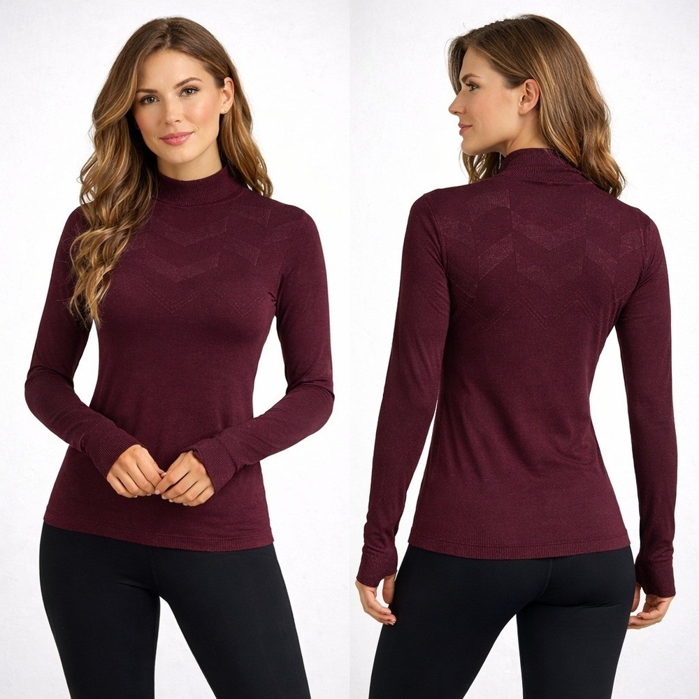 Athleta Remarkawool Turtleneck‎ Base Layer Chevron Chianti Heather Size Medium